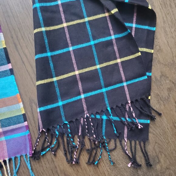 Multi-colour Check Plaid Soft Knit Scarf Long Fringed - Picture 3 of 6